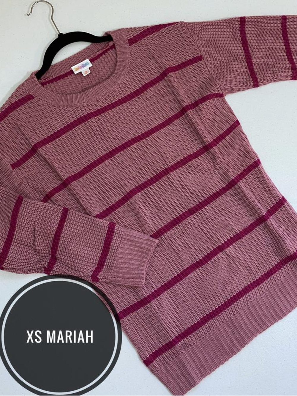 LuLaRoe Mariah Crewneck Sweater in Mauve with Berry Stripes